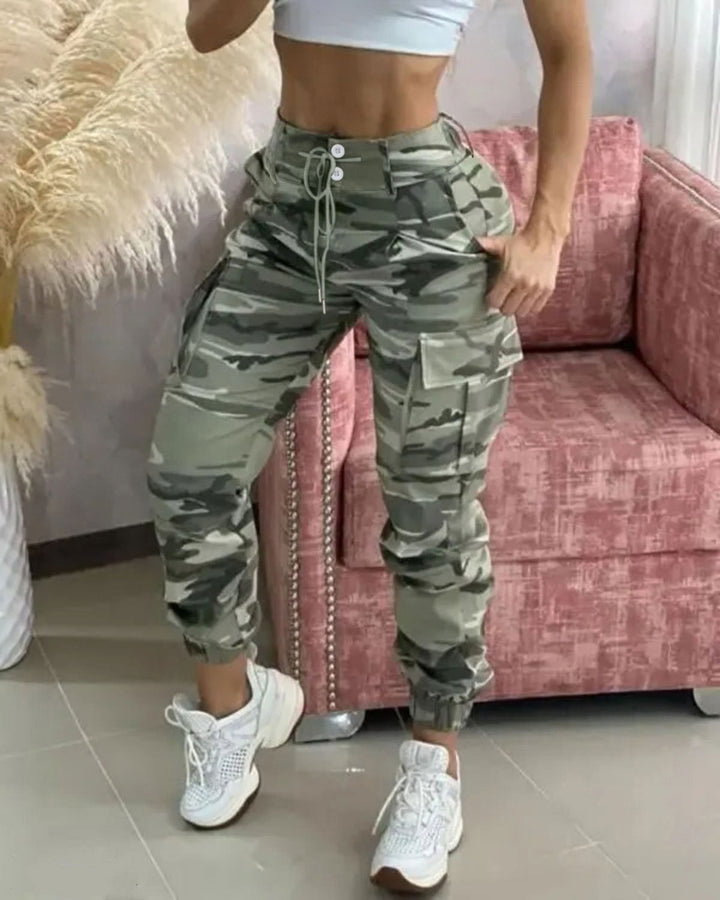 Damen Freizeithose mit Cargo-Taschen und elastischem Bund Drune