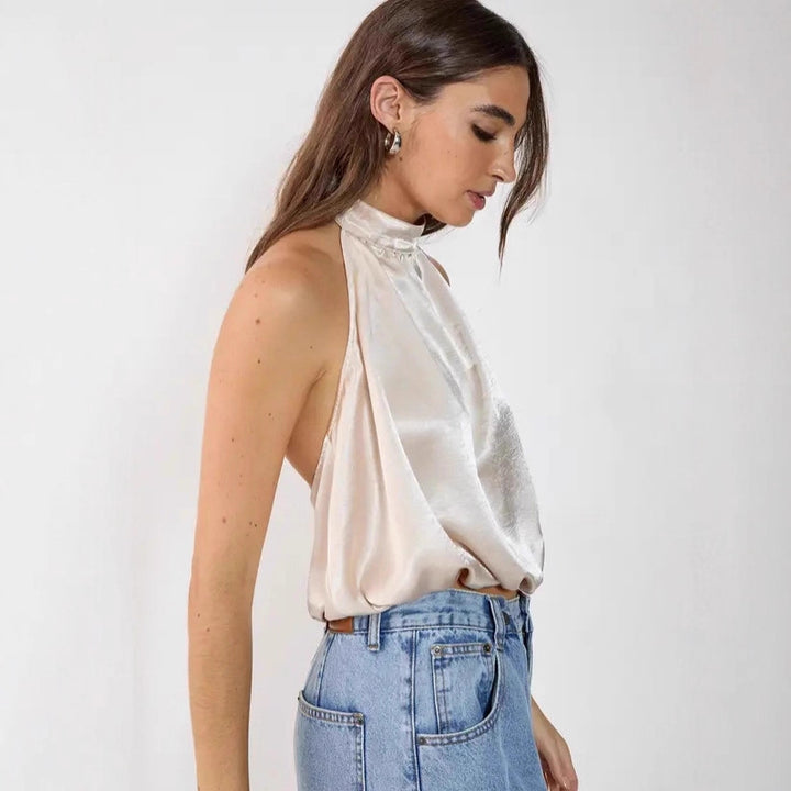 Damen Satin-Haltertop mit gerafftem Ausschnitt Drune