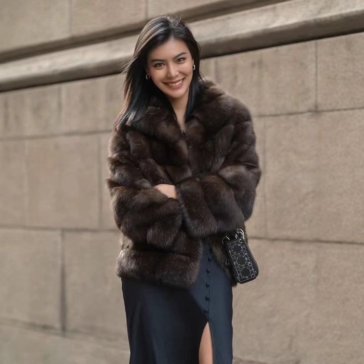 Damen Luxuriöse Kunstpelzjacke mit voluminösen Ärmeln Drune