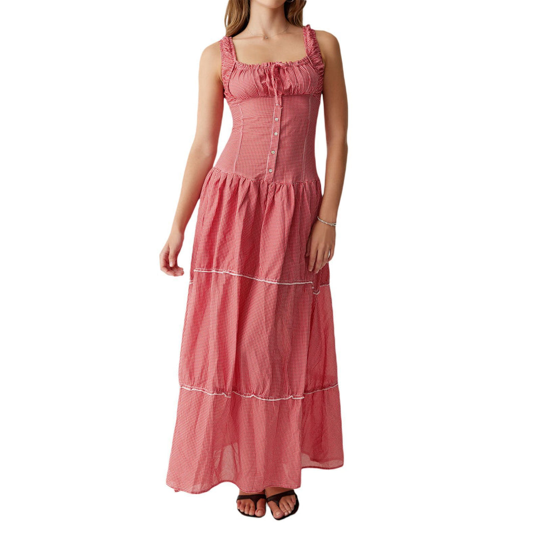 Damen Maxikleid mit Rüschendetails und Knopfverschluss Drune