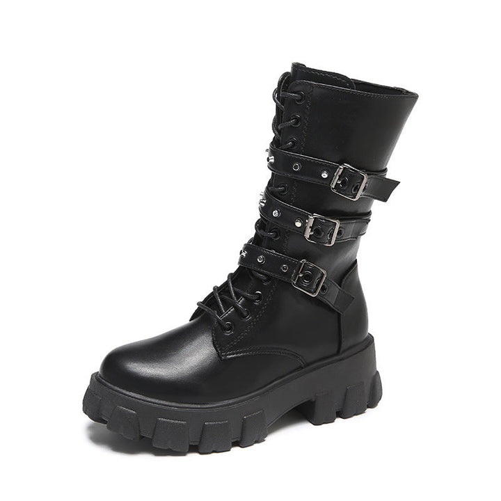 Damen High-Top Schnürstiefel mit verstellbaren Riemen und griffiger Sohle Drune
