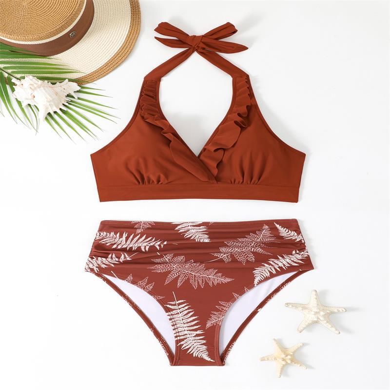 Damen Bikini-Set mit Volant-Top und hochgeschnittenem Slip Drune