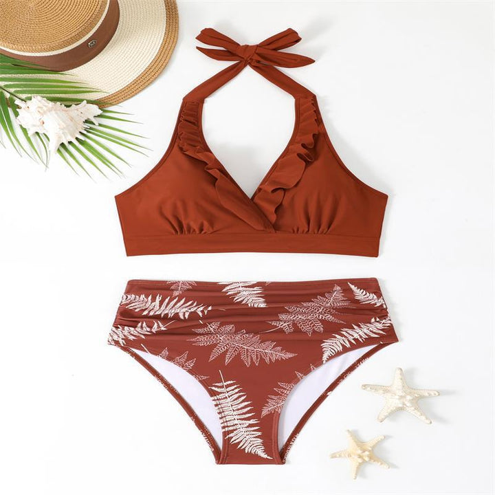 Damen Bikini-Set mit Volant-Top und hochgeschnittenem Slip Drune