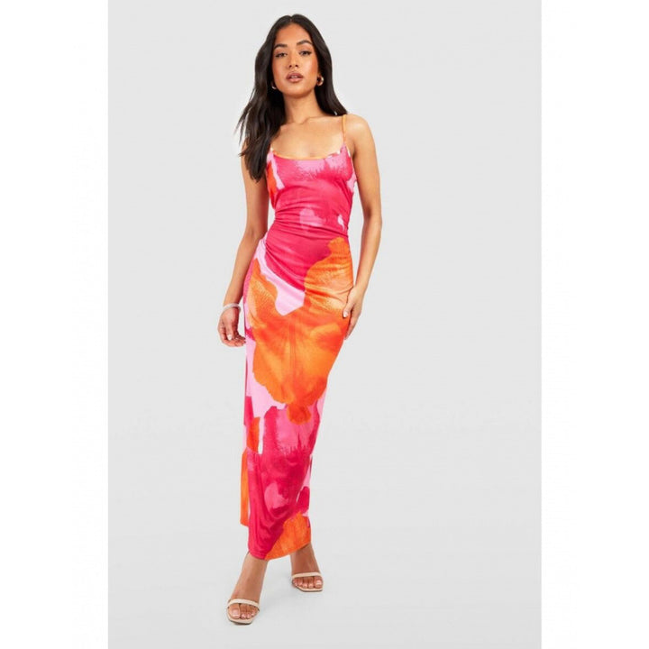 Damen Floral Print Körperbetontes Maxi-Kleid mit Seitenschlitz Drune
