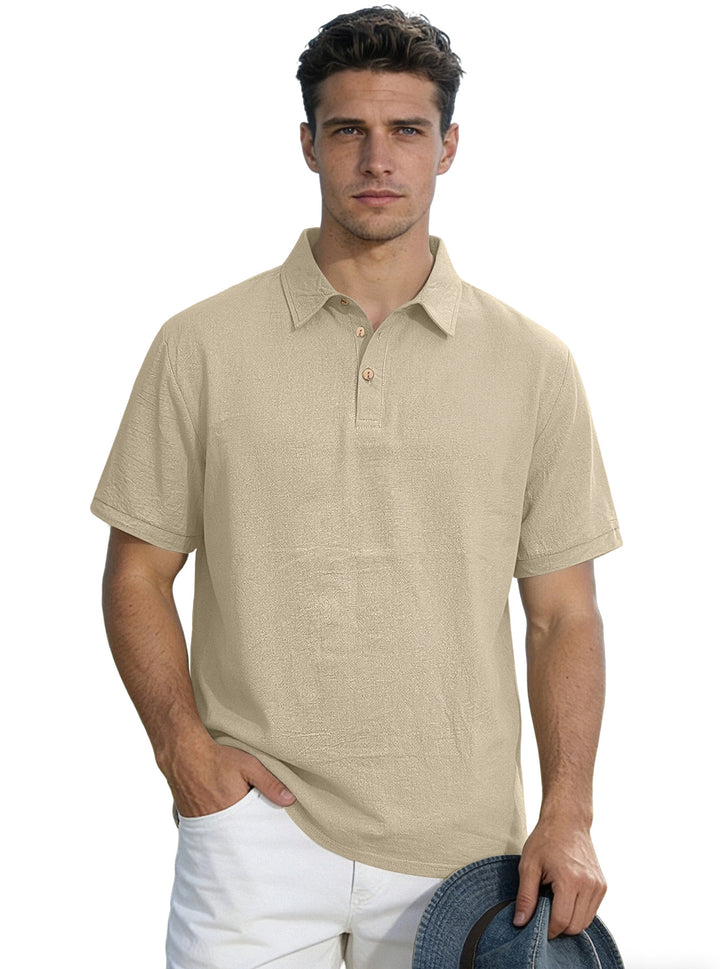 Herren nan legeres Kurzarm-Polo mit Hemdkragen, Kurzknopfleiste und strukturierter Baumwollmischung Drune