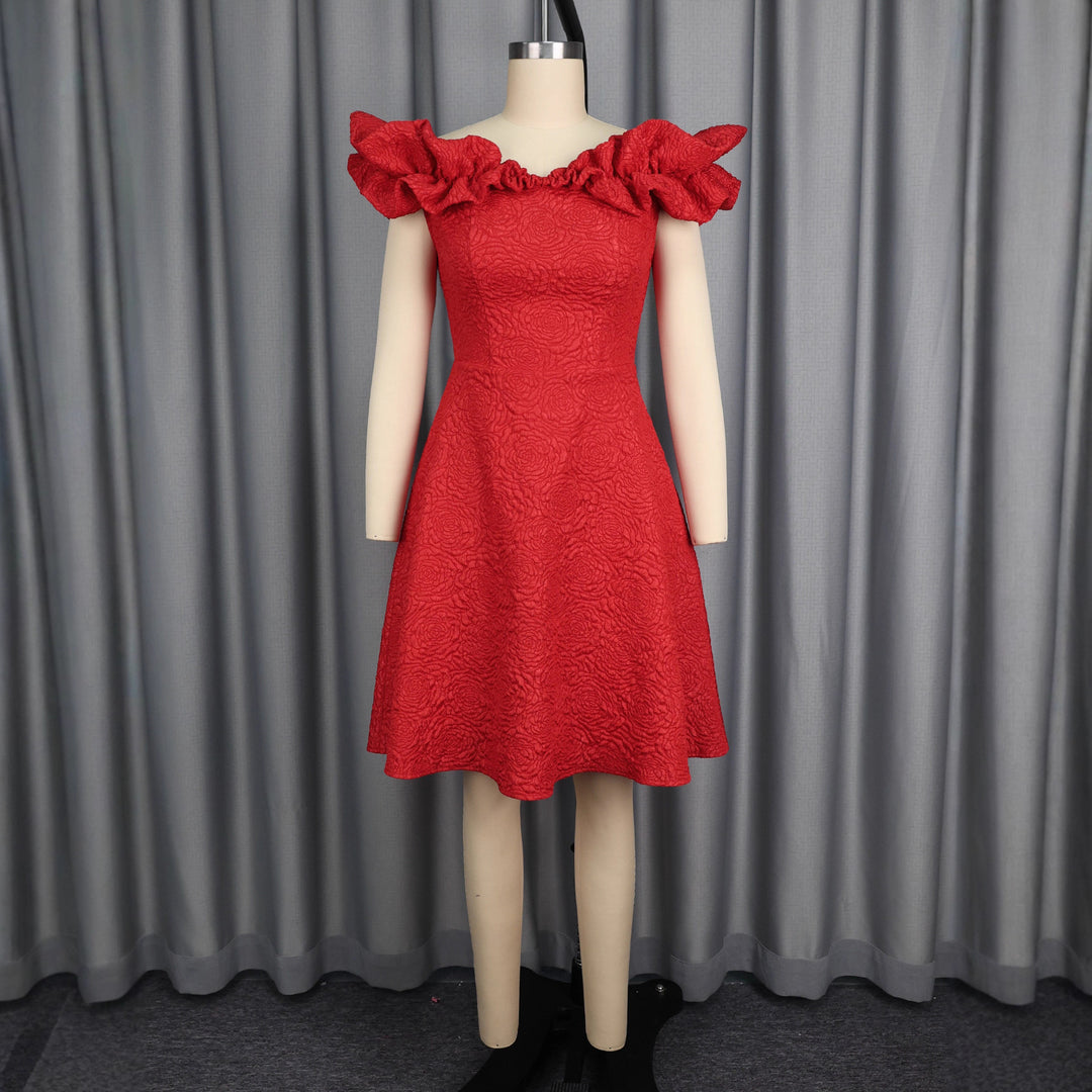 Damen Cocktailkleid mit voluminösen Rüschenärmel Drune