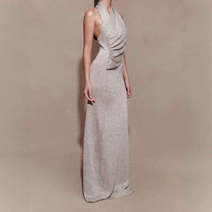 Damen Elegantes Maxikleid mit schimmerndem Stoff und raffiniertem Wickeldetail Drune
