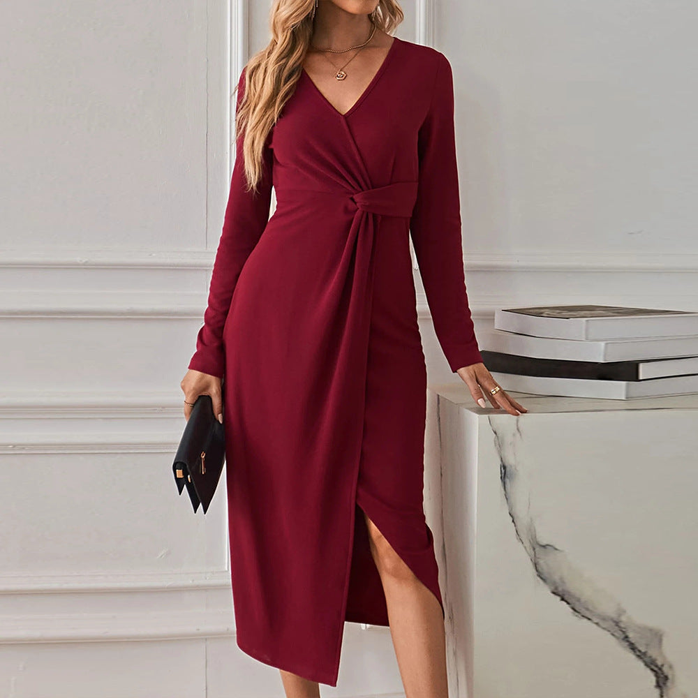 Damen Midikleid mit eingedrehtem Bund und tiefem Schlitz Drune
