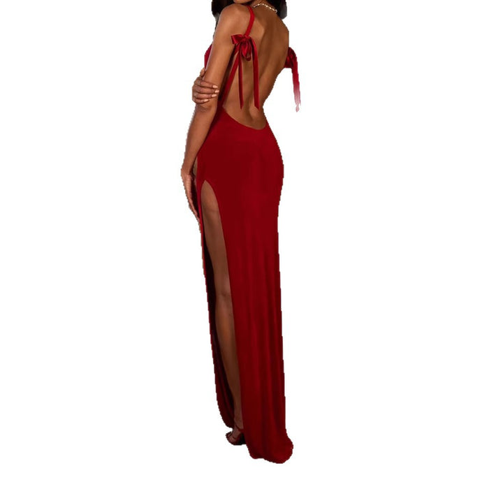 Damen Elegantes Maxikleid mit tiefem V-Ausschnitt und hohem Schlitz Drune