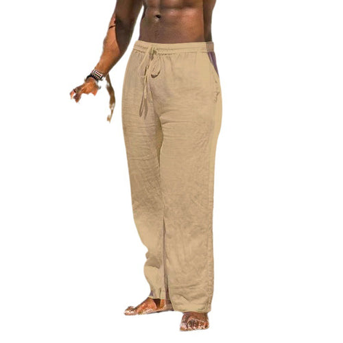 Herren nan entspannte Leinenhose mit elastischem Tunnelzug, geradem Bein und seitlichen Eingrifftaschen Drune