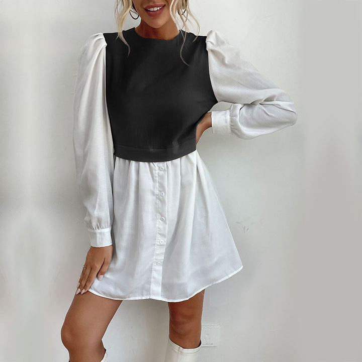 Damen Kleid mit kontrastierenden Ärmeln im Blusenstil Drune