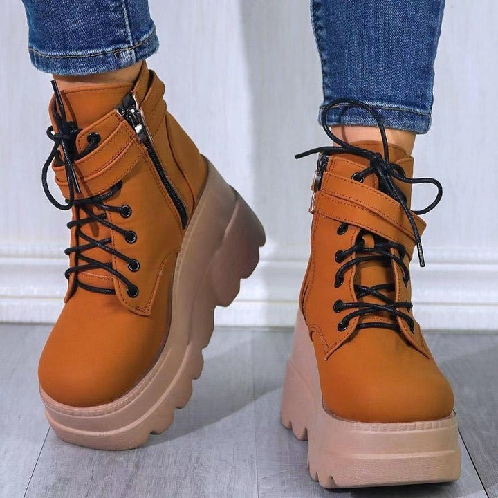 Damen modische Plateaustiefel mit hochwertigem Leder und robustem Profil Drune