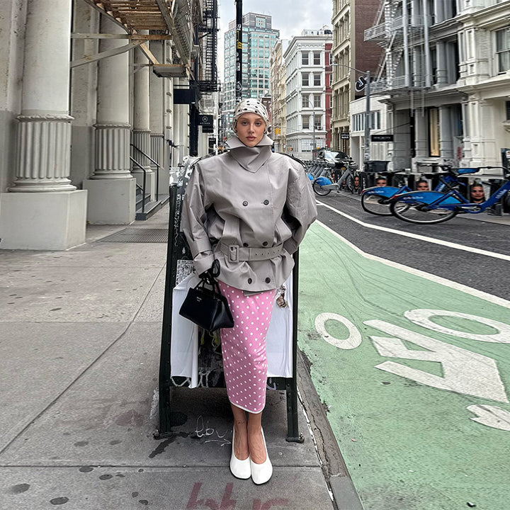 Damen Urbaner Trenchcoat mit hohem Kragen und doppelter Knopfleiste Drune