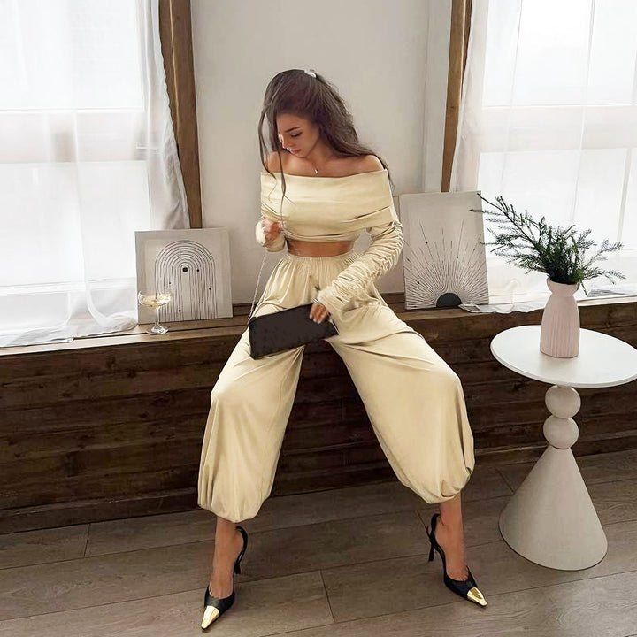 Damen Off-Shoulder Overall mit Raffungen und weitem Bein Drune