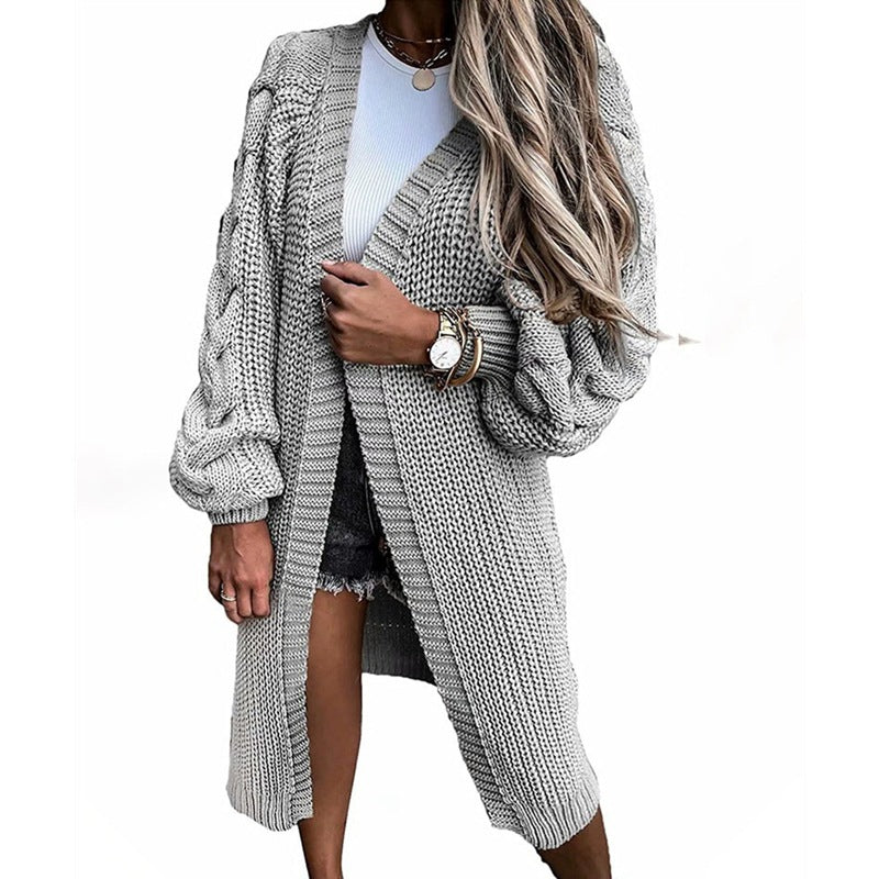 Damen Grobstrick-Longcardigan mit puffärmel und lässiger Passform Drune