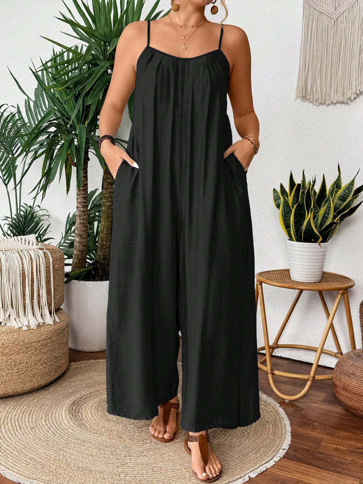 Damen luftiger Jumpsuit mit schmalen Spaghettiträgern und seitlichen Taschen Drune