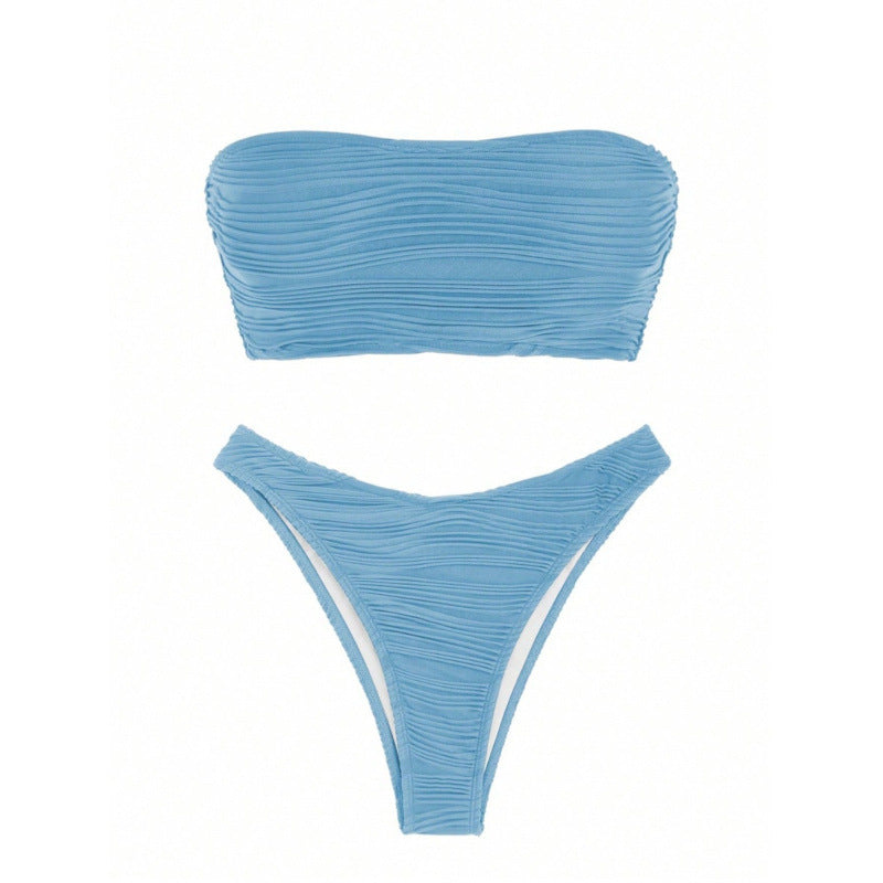 Damen Bandeau-Bikini-Set mit modischem Rippendesign und hohem Beinausschnitt Drune