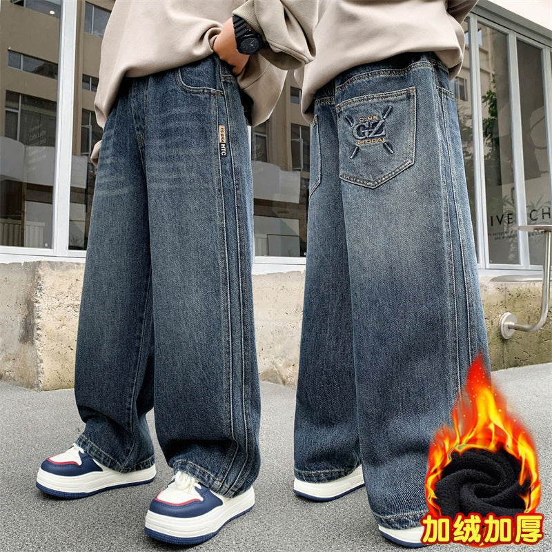 Damen weite Denim-Hose mit tiefem Bund Drune