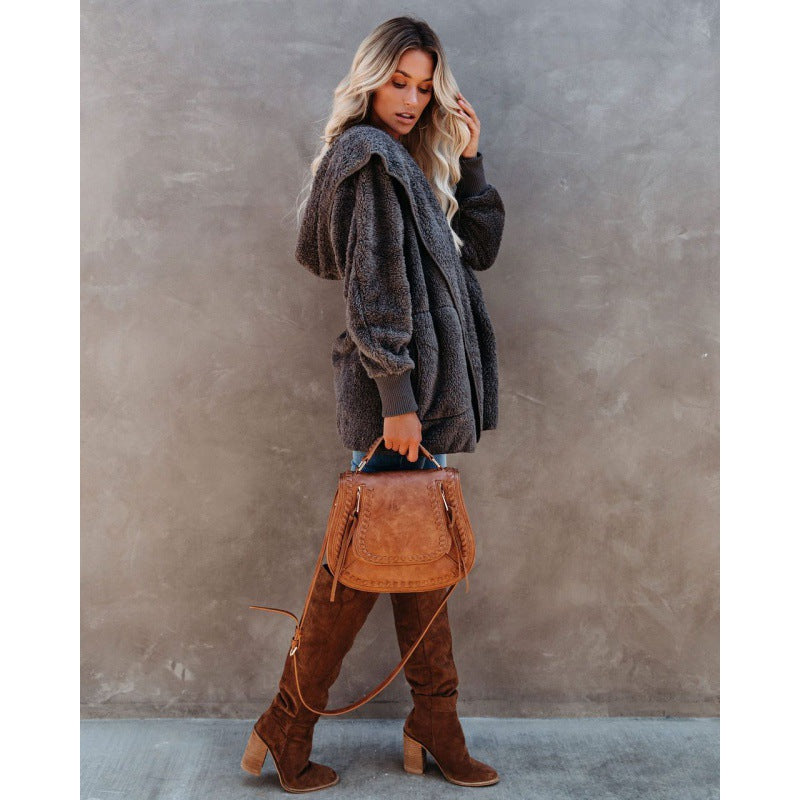 Damen Kuschelige Kapuzenjacke aus weichem Material Drune