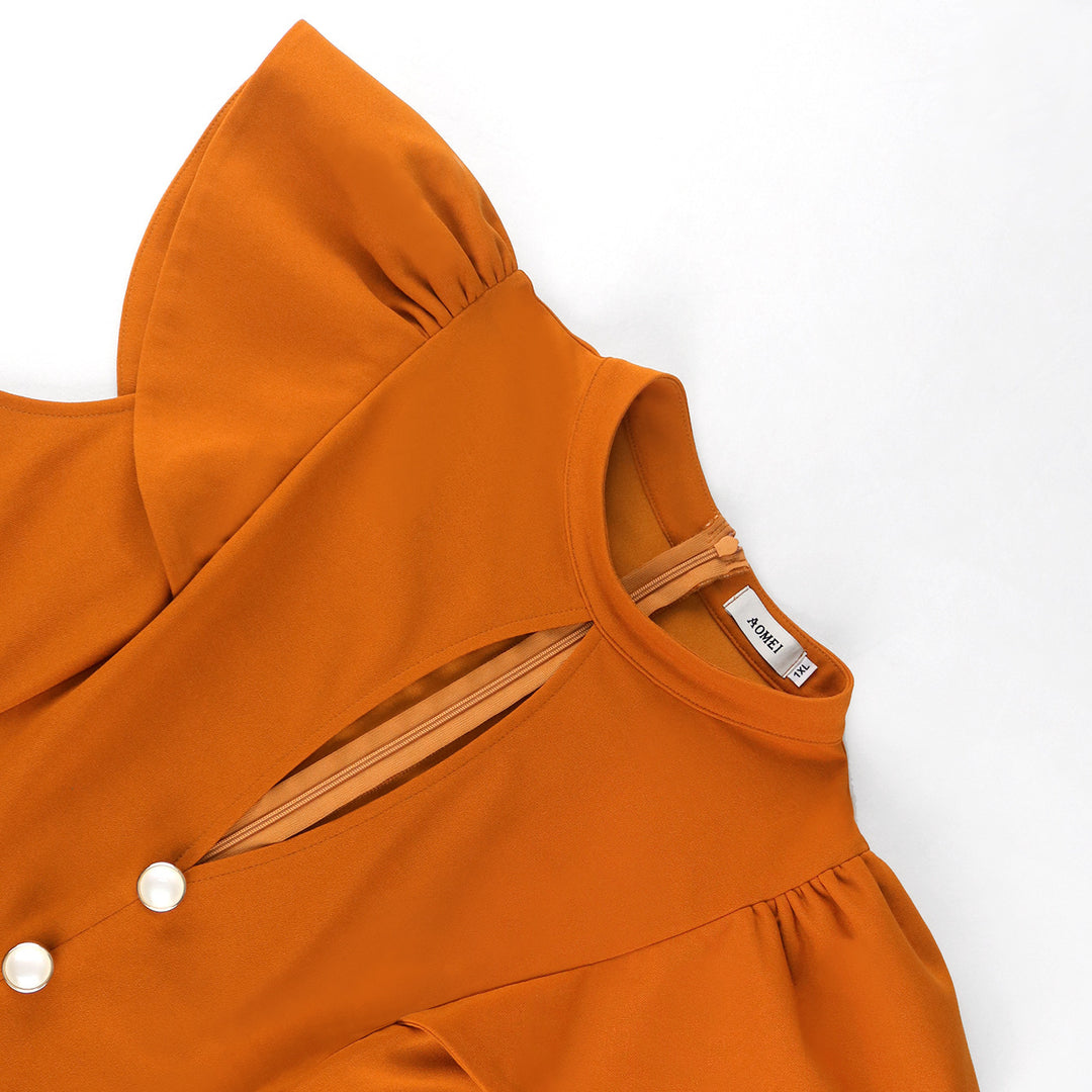 Damen eleganter Jumpsuit mit Rüschärmeln und dekorativen Knöpfen Drune
