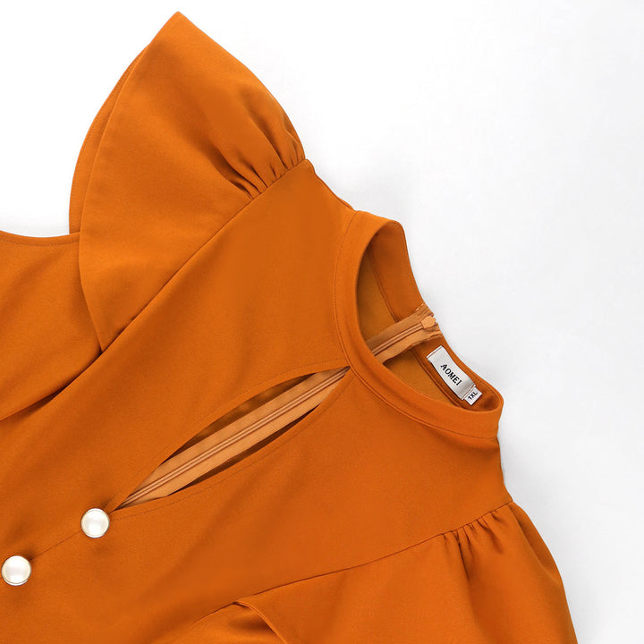 Damen eleganter Jumpsuit mit Rüschärmeln und dekorativen Knöpfen Drune