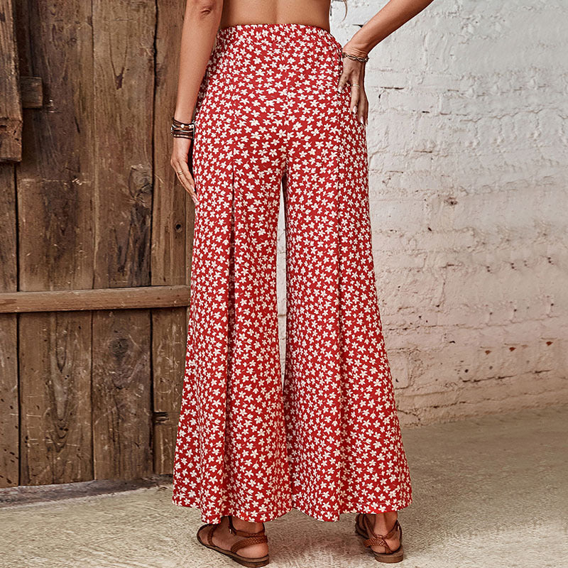 Damen Weite Palazzo-Hose mit floralem Muster und elastischem Bund Drune