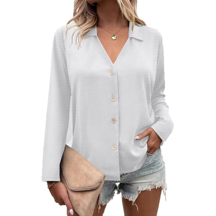 Damen Modische Bluse mit V-Ausschnitt und Knopfdetails Drune