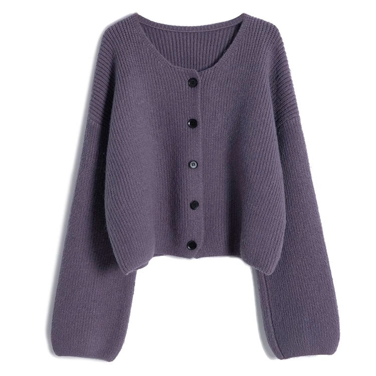 Damen modischer Short Cardigan mit feiner Rippstruktur und Knopfdetaillierung Drune