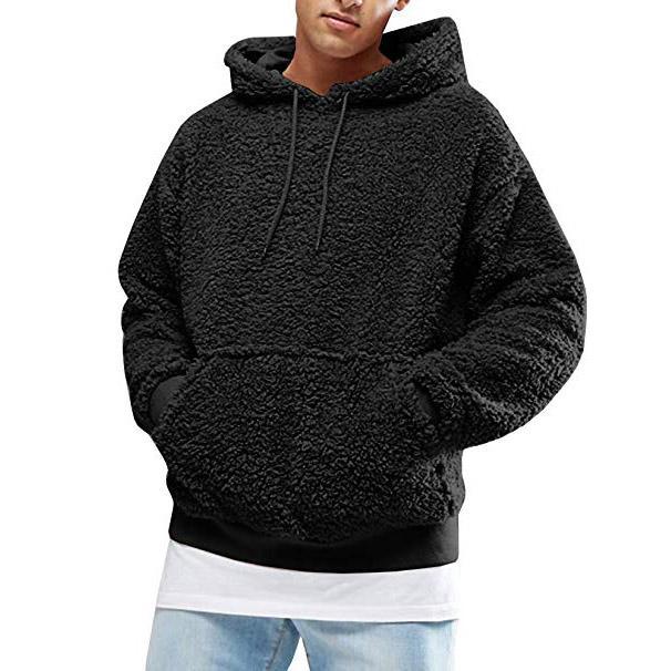 Herren Lässiger Teddy-Fleece Hoodie mit praktischen Kängurutaschen und verstellbarem Kordelzug Drune