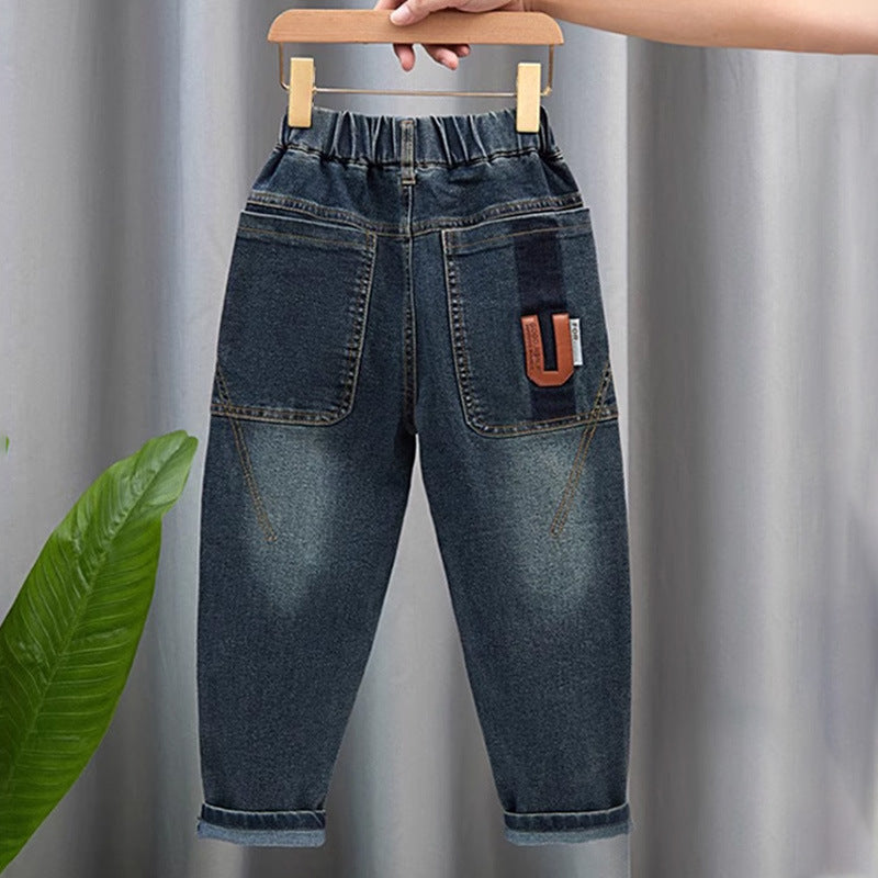 Damen modische Denim-Hose mit elastischem Bund und praktischen Taschen Drune