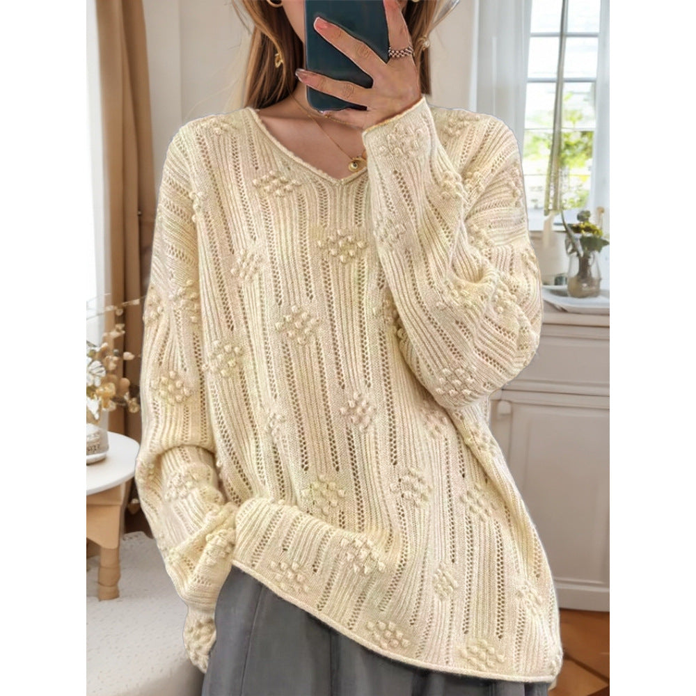 Damen Strickpullover mit detailliertem Muster und V-Ausschnitt Drune