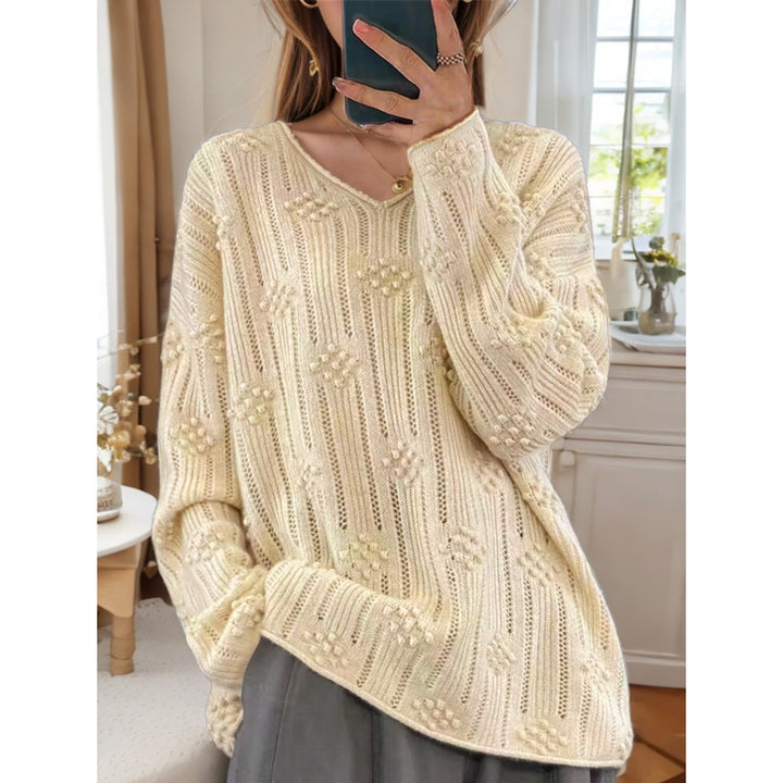 Damen Strickpullover mit detailliertem Muster und V-Ausschnitt Drune