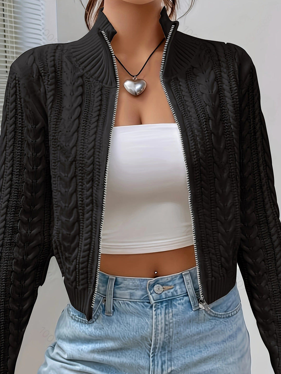 Damen Strickjacke mit modernem Zipper Drune