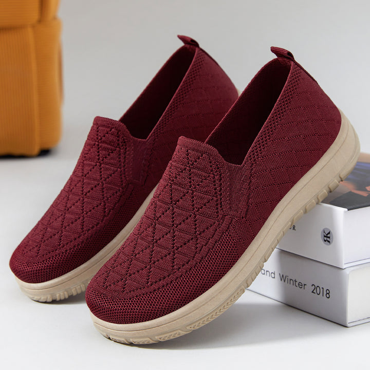 Damen nan atmungsaktiver Strick-Slipper mit orthopädischer Stoßdämpfung und flexibler Profilsohle Drune