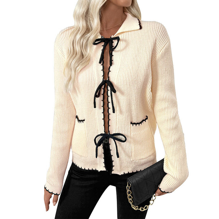 Damen elegante und modische Strickjacke mit dekorativem Bindeband Drune