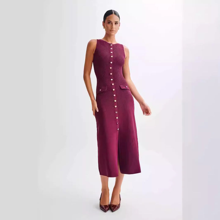 Damen Strick-Maxikleid mit durchgehendem Knopfverschluss Drune