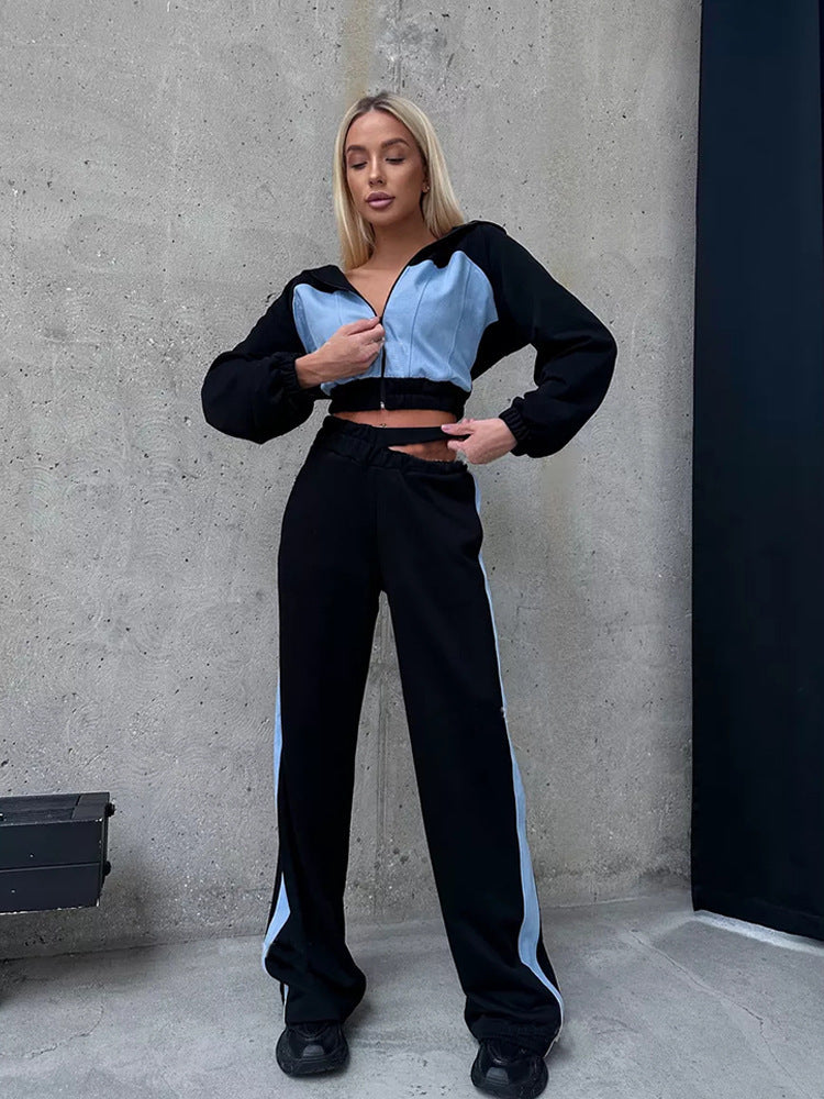 Damen modisches Sportanzug-Set mit cropped Hoodie und weitem Hosen Drune