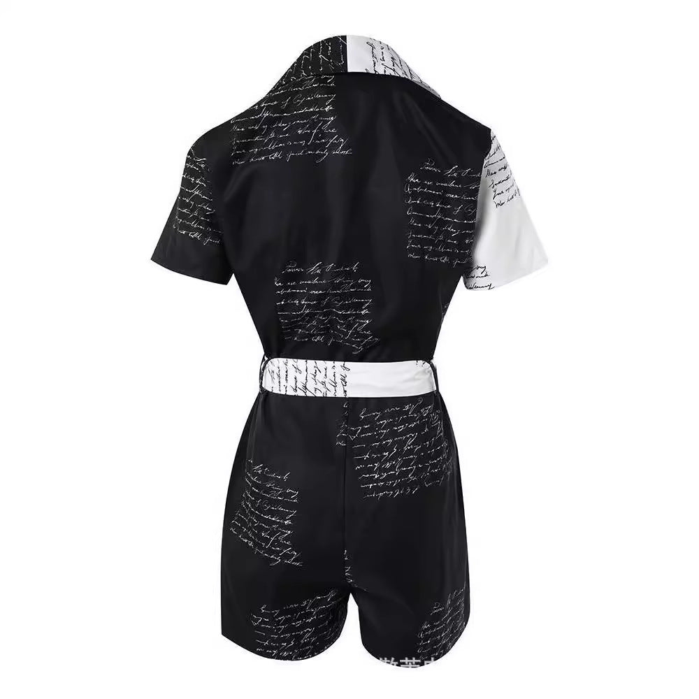 Damen Modischer Jumpsuit mit Schriftzug-Design und tailliertem Schnitt Drune
