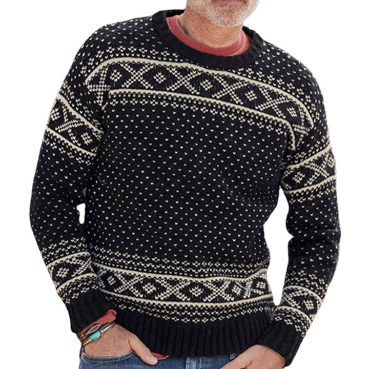 Herren Strickpullover mit traditionellem Norweger-Muster und hohem Kragen Drune