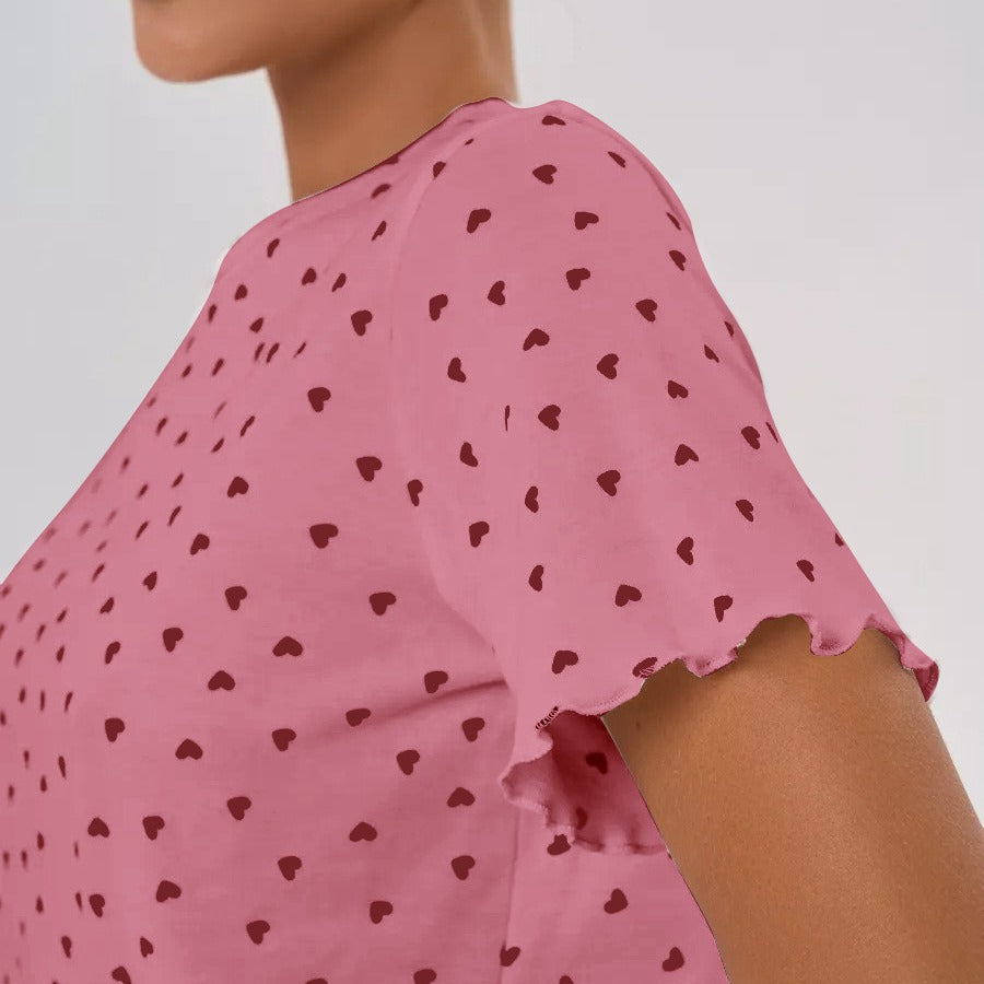 Damen Pyjama-Set mit verspieltem Herzmotiv und elastischem Bund Drune