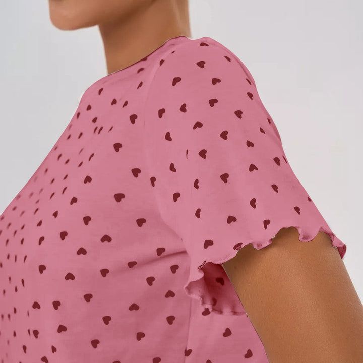 Damen Pyjama-Set mit verspieltem Herzmotiv und elastischem Bund Drune
