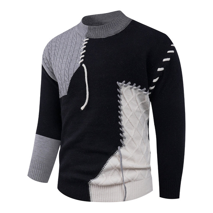 Herren nan Patchwork-Strickpullover mit Zopfstrick-Einsätzen und dekorativen Nahtapplikationen Drune