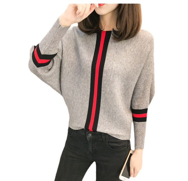 Damen Oversized Strickpullover mit dekorativen Streifen Drune