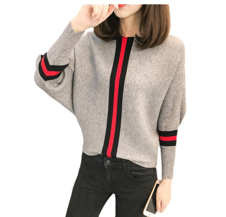 Damen Oversized Strickpullover mit dekorativen Streifen Drune