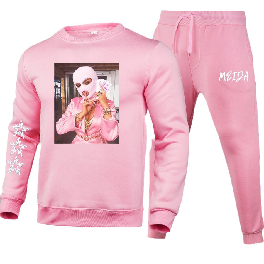 Damen Hoodie- und Jogginghose-Set mit kreativem Grafikdruck und starkem Stil Drune