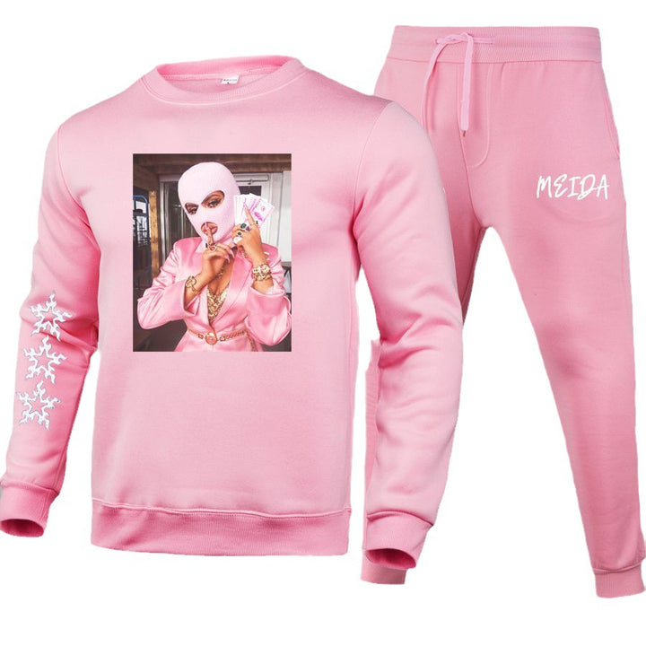 Damen Hoodie- und Jogginghose-Set mit kreativem Grafikdruck und starkem Stil Drune
