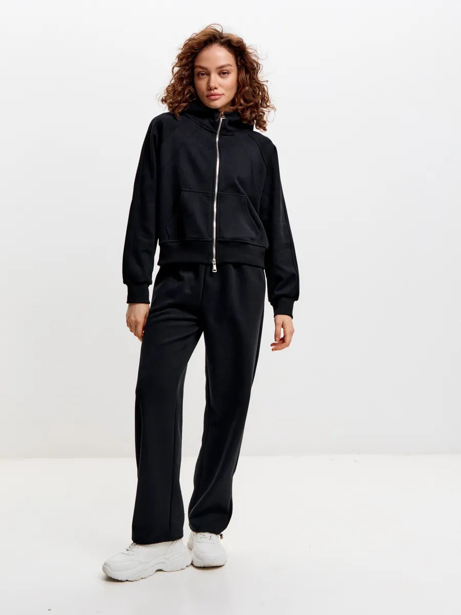 Damen sportliches Fleece-Hoodie-Set mit verschließbarem Reißverschluss Drune