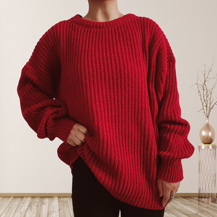 Damen lässiger Grobstrickpullover mit überschnittenen Schultern Drune