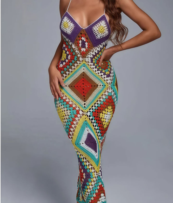 Damen Maxi-Strickkleid im einzigartigen Häkel-Design Drune