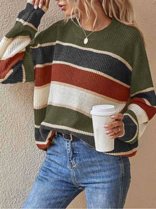 Damen lässiger Pullover mit breiten Blockstreifen Drune